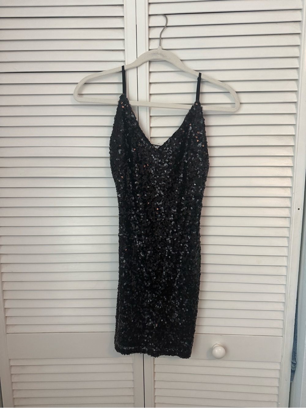 black sequin mini dress